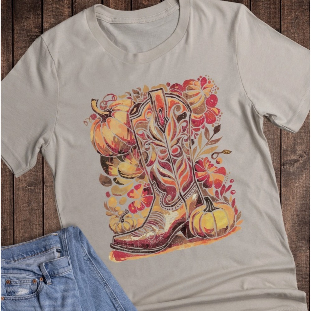 Women's Boutique Fall Cowboy Pumpkin Tee - SMALL